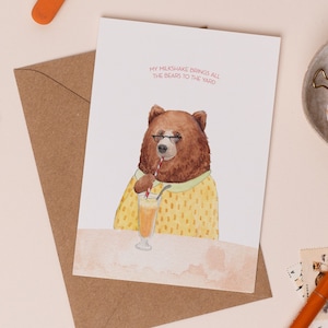 Ma carte de voeux de milkshake | Carte drôle d'ours | mon milkshake amène tous les garçons dans la cour | Carte Kelis drôle