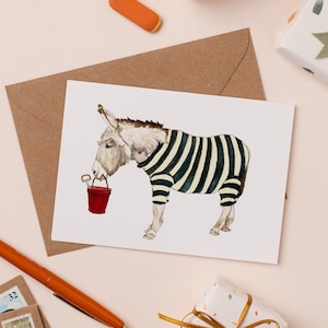 Life's a Beach Greetings Card | Cute Donkey Card | British Seaside Illustration | Vintage Donkey Drawing