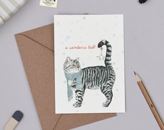 Winter's Tail Christmas Card | Winter's Tale Pun Card | Funny Holiday Card | Cat Christmas Cards | Christmas Card Pack