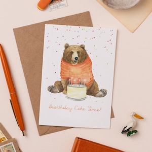 Bearthday Cake Time Birthday Card | Funny Birthday Pun Card | Animal Pun Card | Cute Animal Illustration | Bear Birthday Card