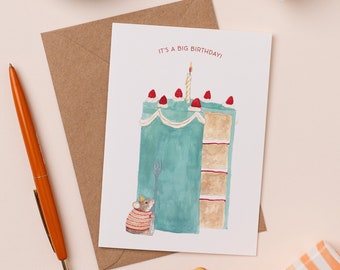 It's a Big Birthday Card | Birthday Cake Card | Mouse Baking Illustration | Birthday Party Invitation | Milestone Birthday Card