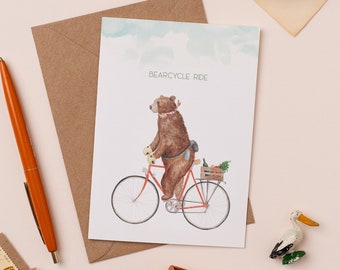 Bearcycle Ride Greetings Card: Funny Bicycle Card for Cyclist