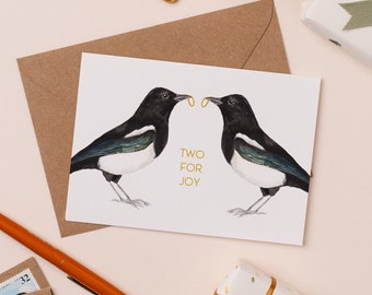 Two for Joy Wedding Card | Magpie Good Luck Card | Wedding Illustration | Bird Engagement Card | Wedding Day Greetings Card