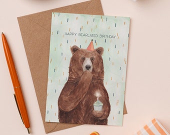 Happy Bearlated Birthday Card | Belated Birthday Card | Cute Illustrated Bear Card | Late Birthday Card | Missed Birthday Greeting Card