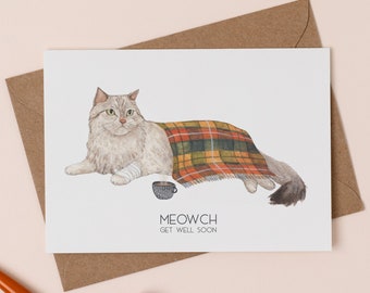 Meowch Greetings Card | Cat Get Well Soon Card | Poorly Cat Illustration | Funny Get Well Soon Card