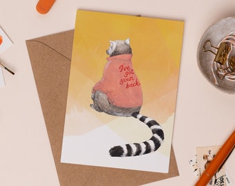 Got Your Back Card | Lemur Greetings Card | There for You Card | Sympathy card | Animal illustration | Best friend card