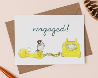 Engaged! Greetings Card | Funny Engagement Card | Animal Illustration Greetings Card | Engagement Party Announcement | Engaged Pun