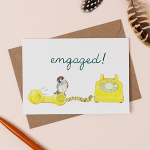 ¡Comprometido! Tarjeta de felicitación / Tarjeta de compromiso divertida / Tarjeta de felicitación con ilustración de animales / Anuncio de fiesta de compromiso / Juego de palabras de compromiso imagen 1