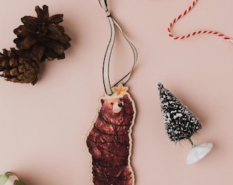 Beary Lights Wooden Decoration: Fairy Lights Bear Christmas Ornament