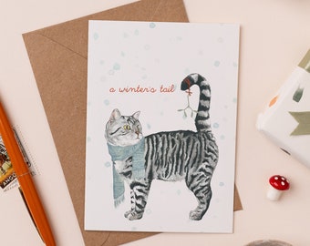 Tarjeta navideña de Winter's Tail / Tarjeta con juego de palabras de Winter's Tale / Tarjeta navideña divertida / Tarjetas navideñas de gatos / Paquete de tarjetas navideñas