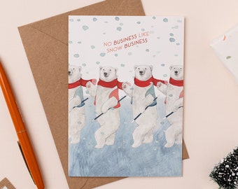 Snow Business Christmas Card | Show Business Pun Card | Funny Holiday Card | Polar Bear Christmas Cards | Christmas Card Pack