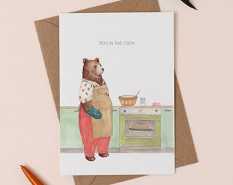 Bun in the Oven Card | New Baby Greetings Card | Baby Announcement | Pregnancy Announcement | Expecting Congratulations Card | Baby Shower