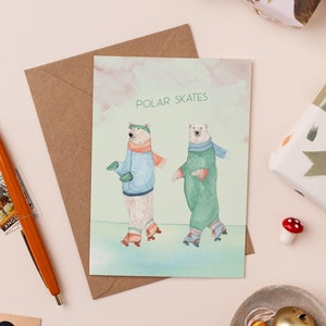 Polar Skates Christmas Card | Roller Skating Pun Card | Funny Holiday Card | Polar Bear Christmas Cards | Christmas Card Pack
