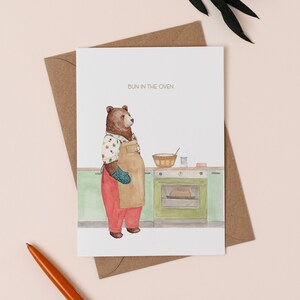 Brötchen im Ofen Karte | Neue Baby-Grußkarte | Babymitteilung | Schwangerschaftansage | Erwartet Glückwunschkarte | Babyparty