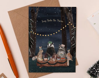 Say Yule Be There Christmas Card | Funny Holiday Card | Family Dinner Illustration | Spice Girls Christmas Card Pun | Thanksgiving Card