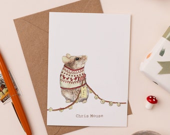 Chris Mouse Christmas Card | Cute Holiday Card | Christmas Mouse Card | Christmas Pun | Funny Holiday Card | Christmas Sweater Illustration