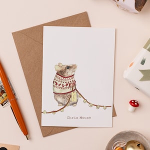 Chris Mouse Christmas Card Cute Holiday Card Christmas Mouse Card Christmas Pun Funny Holiday Card Christmas Sweater Illustration image 1
