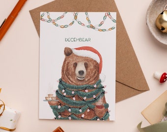 Carte de Noël décembre | Carte de jeu de mots de décembre | Carte de vacances drôle | Cartes de Noël ours | Paquet de cartes de Noël