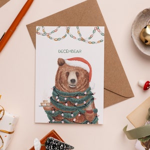 Decembear Christmas Card | Bear Christmas Cards | December Pun Card | Funny Holiday Card | Brown Bear Christmas Card Pack