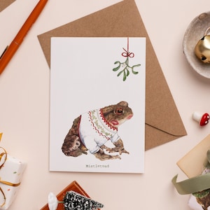Mistletoad Christmas Card | Cute Mistletoe Pun | Funny Toad Illustration | Illustrated Funny Christmas Card