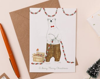 Beary Merry Christmas Card | Cute Holiday Card | Polar Bear Card | Bear Christmas Card | Funny Christmas Card | Christmas Pun