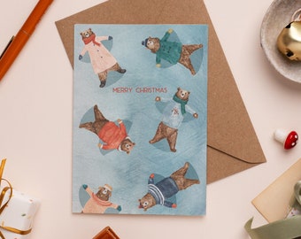 Snow Angels Christmas Card | Cute Holiday Card | Bear Christmas Card | Christmas Pun | Funny Holiday Card | Winter Bear Drawing