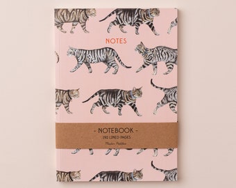 Tabby Cat Notebook: Illustrated Pink A5 Lined Journal