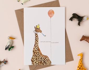 Having a Giraffe Greetings Card | Giraffe Pun Card | Cockney Rhyming Slang Animal Illustration | Giraffe Birthday Card | Just Because Card