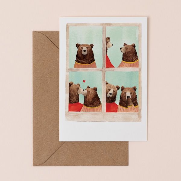 Kissing Bears Photo Booth Card: Watercolor Anniversary Greeting