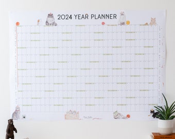 SALE Large 2024 Year Planner | 2024 Cat Party Wall Planner | Year-to-view Planner | Home Office Planner | Funny Cat Planner 24