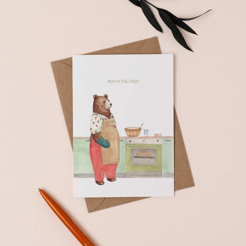 Bun in the Oven Card New Baby Greetings Card Baby Announcement Pregnancy Announcement Expecting Congratulations Card Baby Shower image 1