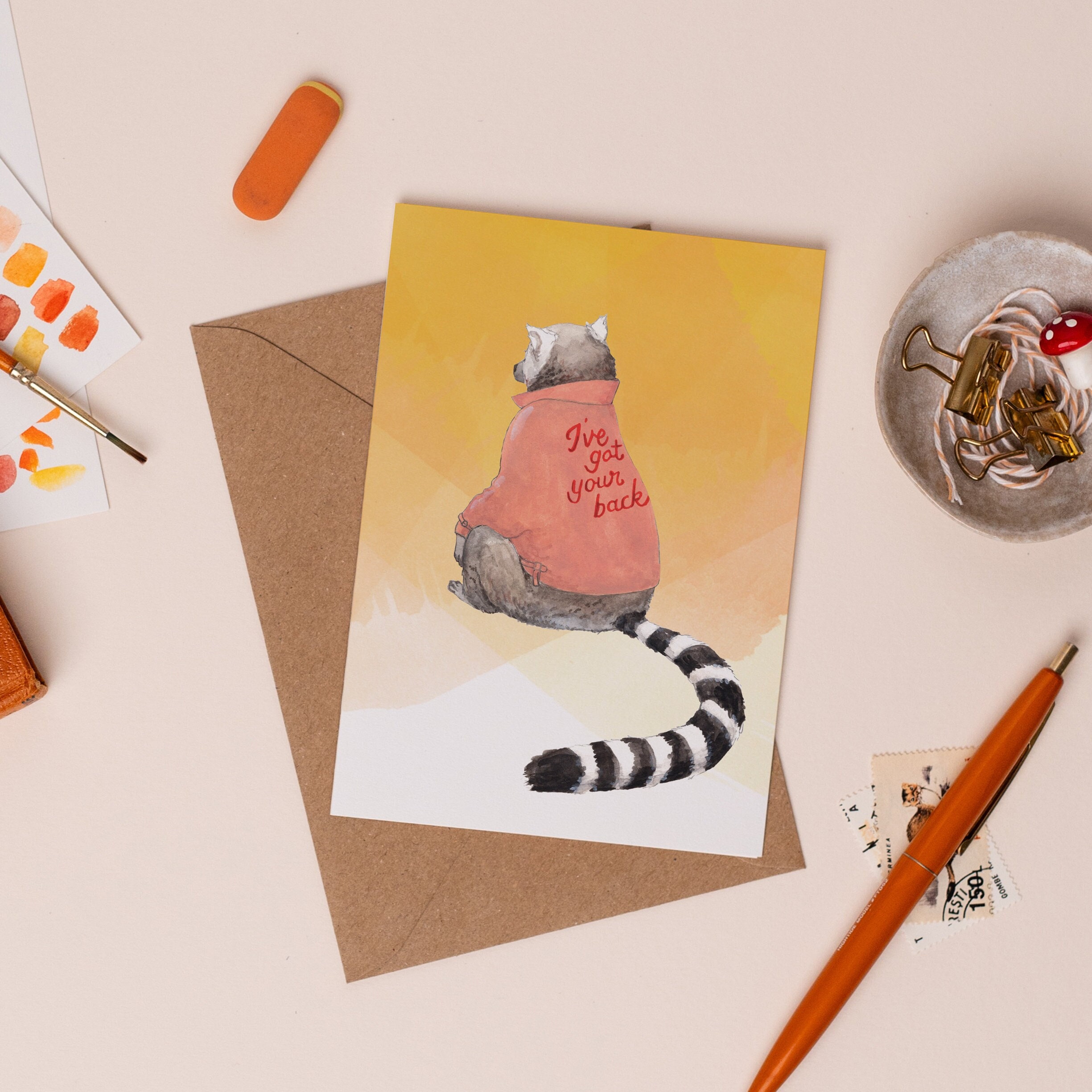 Got Your Back Card | Lemur Greetings Card | There for You Card | Sympathy card | Animal illustration | Best friend card