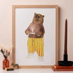 Sleepy Bear Print: Watercolor Pyjama Bear, Woodland Nursery Art