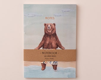 Bearmuda Shorts Notebook | Animal Notebook | Bear Stationery | Bermuda Beach Paper goods |Illustrated A5 Notebook | Lined Journal