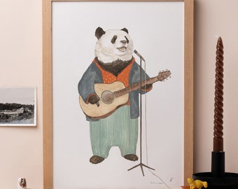 Top of the Pops Print | Panda Musician Art Print | Panda Illustration | Kid's Room Wall Art | Cute Panda Drawing