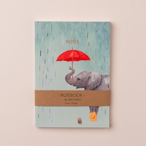 Umbrellelephant Notebook | Elephant Notebook | Animal Stationery | Illustrated Rainy Day A5 Notebook | Lined Journal