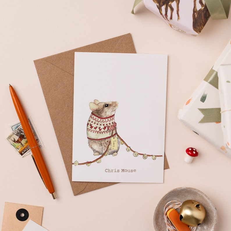Chris Mouse Christmas Card Cute Holiday Card Christmas Mouse Card Christmas Pun Funny Holiday Card Christmas Sweater Illustration image 1
