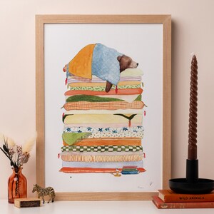 Sleepea Bear Print: Sleepy Princess and the Pea Animal Nursery Art
