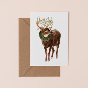 Merry Christmas My Deer Card Holiday Deer Card Decorated Stag Christmas Card Illustrated Card image 2
