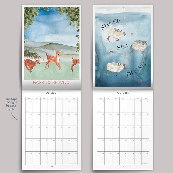 Wild Adventures Calendar 2022 2022 Calendar Animal Adventures Illustrated Animal Wall | Etsy