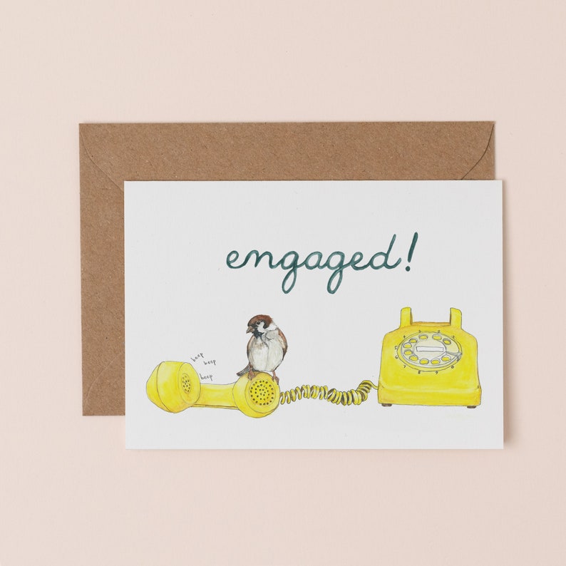¡Comprometido! Tarjeta de felicitación / Tarjeta de compromiso divertida / Tarjeta de felicitación con ilustración de animales / Anuncio de fiesta de compromiso / Juego de palabras de compromiso imagen 3