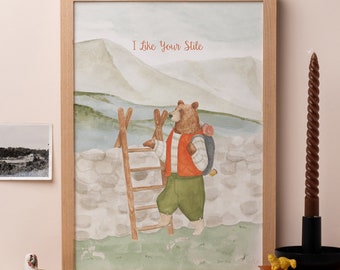 I Like Your Stile Print | Hiking Bear Pun Print | Outdoor Wall Art | Cute Animal Illustration | Gift for Dad | Bear Wall Art