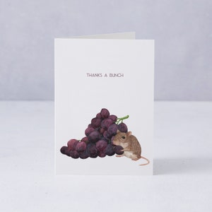 Thanks a Bunch Greetings Card Funny Animal Illustration Cute thank you card Fruit Pun Card Mouse Drawing Wine Lovers Card image 2