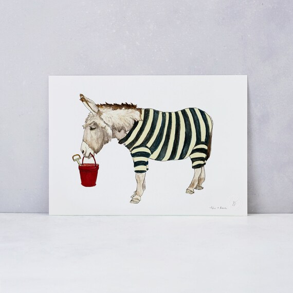 Cute Donkey Illustration Seaside Decor Life S A Beach Print Beach Themed Wall Art Stripy Animal Art Art Collectibles Digital Prints Tripod Ee