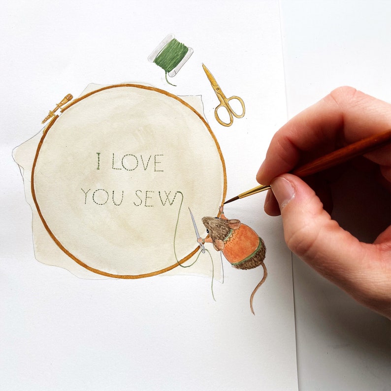 Love You Sew Card Crafter Greetings card Sewing Illustration Card for Her Cute Card for Mum Embroidery Card image 4