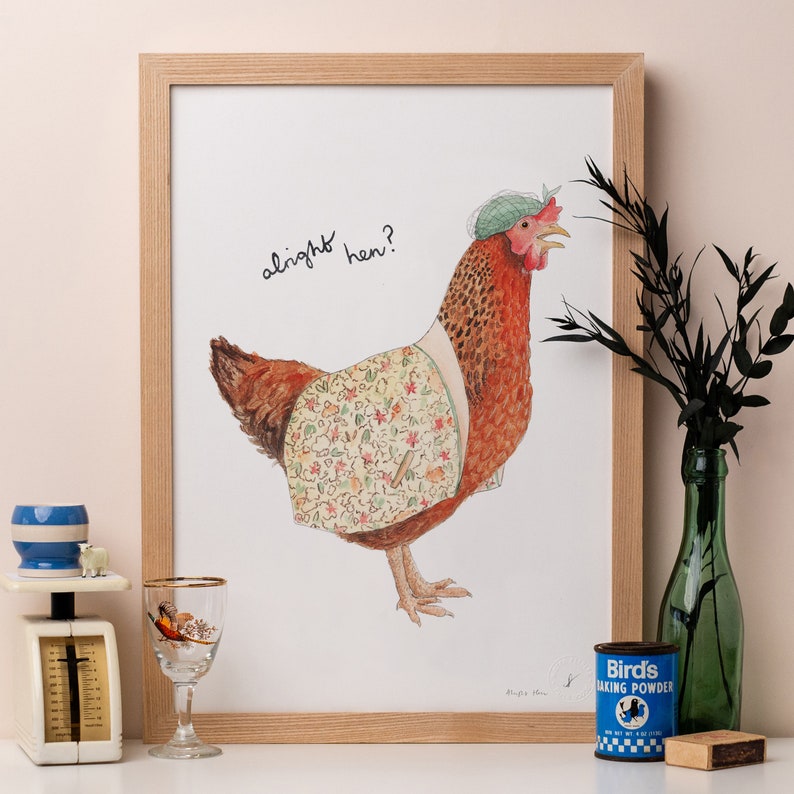 Impression de poule d'alright Illustration de poule écossaise Ecosse Dessin Cadeau pour elle Illustration du jeu de mots poulet image 1