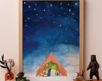 Sleep Under the Stars Print | Camping Art Print | Animal Illustration | Kid's Room Wall Art | Undersea Nursery Decor