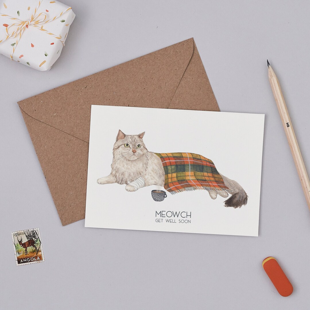 Meowch Greetings Card Cat Get Well Soon Card Poorly Cat Etsy