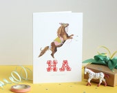 Horsing Around Greetings Card | Funny Birthday Card | Circus Animal Illustration