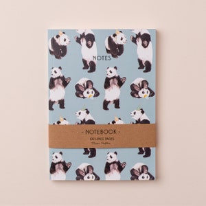 Panda Party Notebook | Animal Pattern Notebook | Panda Bear Stationery | Illustrated Blue A5 Notebook | Lined Journal